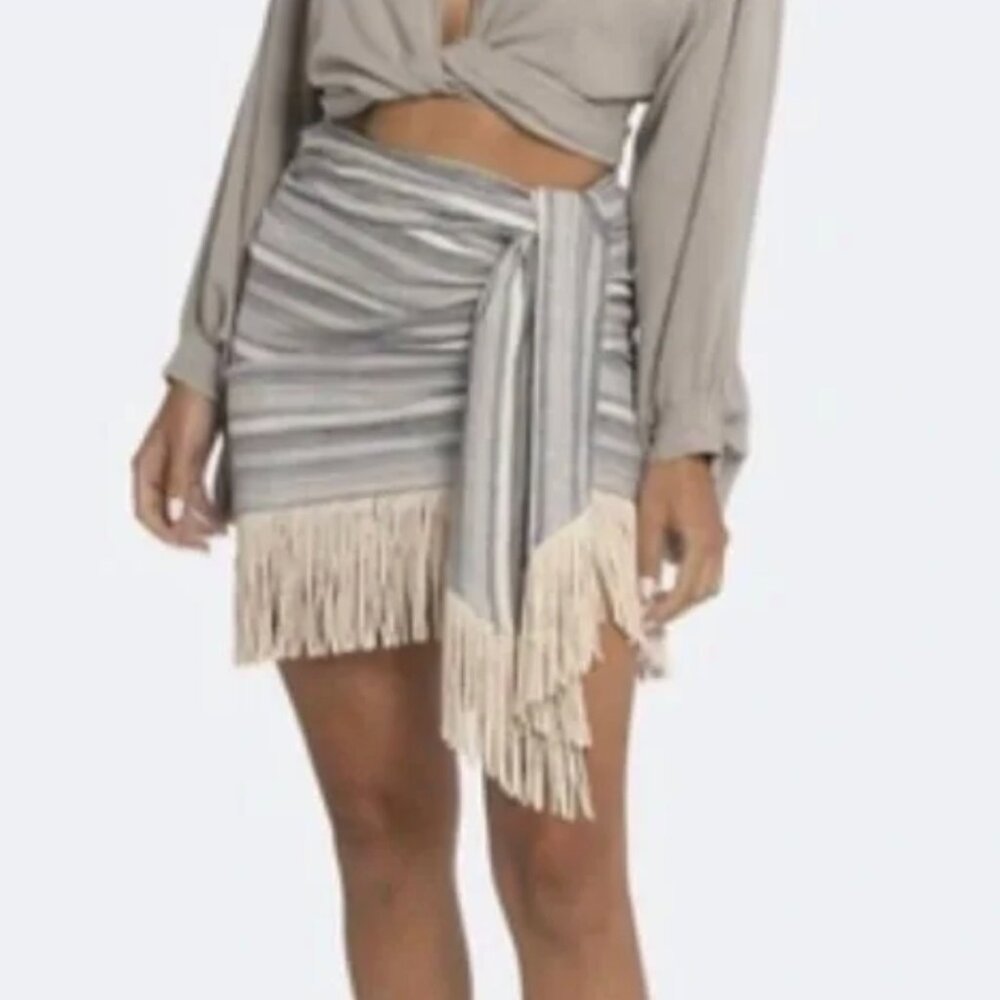 NWT Just Bee Queen Charlie Fringe Skirt Wrap Resort Wear Vacation JBQ Luxe Small